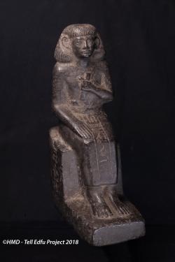 Statuette of the seated scribe of the province (nome) of Edfu, Jwf