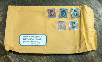 The envelope containing the journal addressed to 'Henry Walton Jones, Jr.'