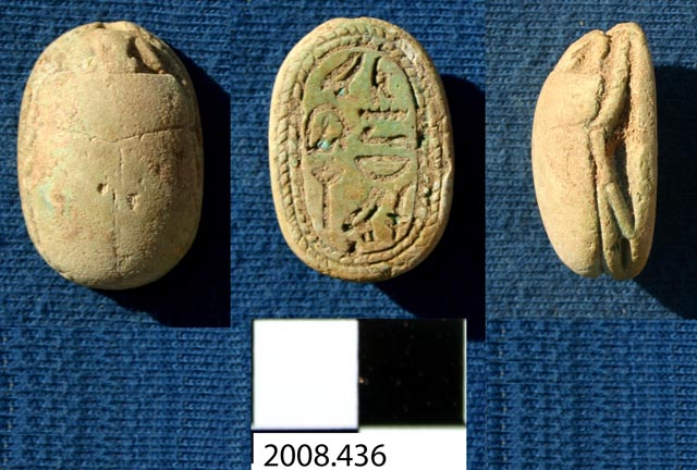 Scarab inscribed with name and rank of Egyptian officer, from Al-Widay I, tomb X-h (2008.436, photo #7285).